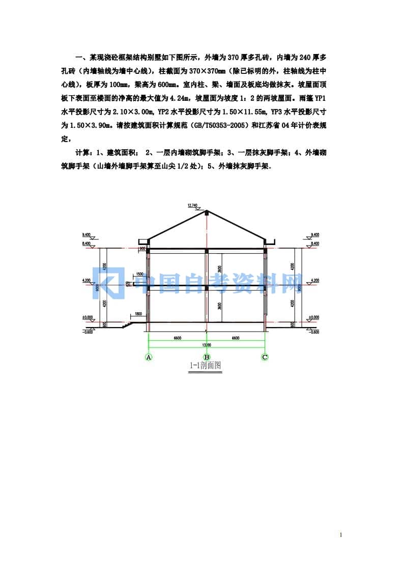 广东自考06962工程造价确定与控制计算题分析插图